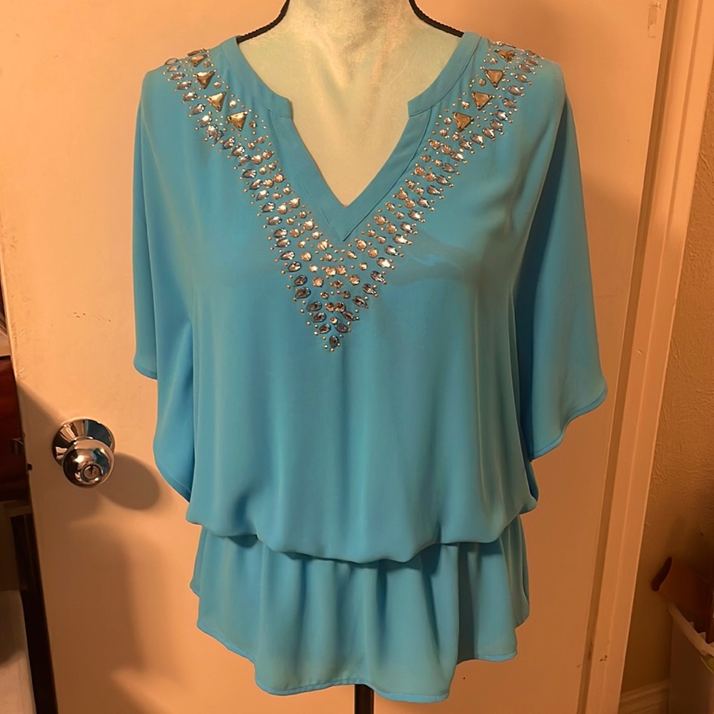 Cache Aqua Blouse with Embelishments